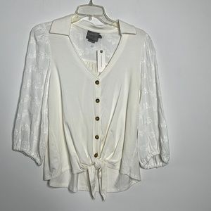 NWT ANTHROPOLOGIE V-Neck Tie Waist Button Down‎ Blouse Sz Small